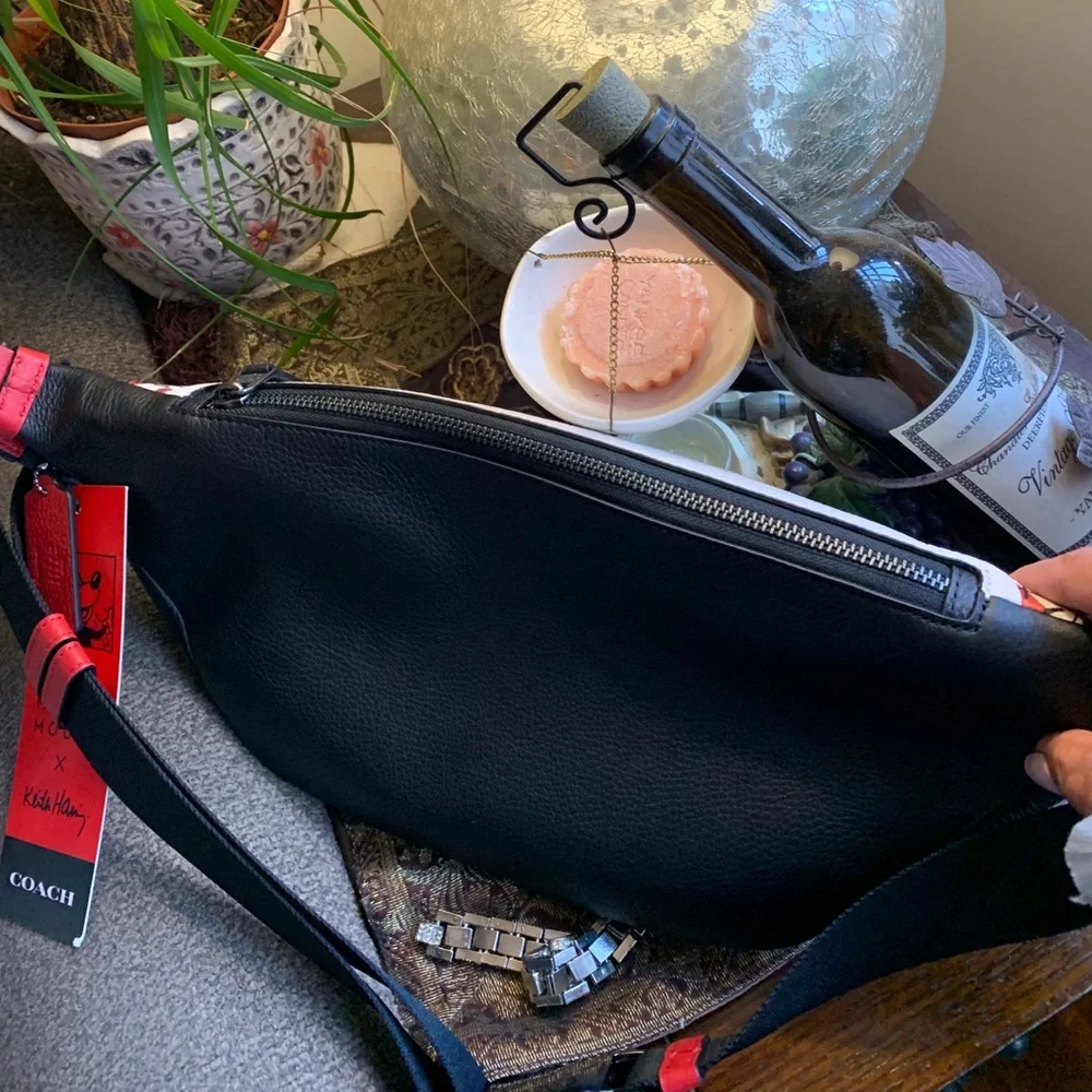 Authentic COACH Pebbled leather Mickey mousse Keith Disney 2 zips belt bag - Picture 3 of 16